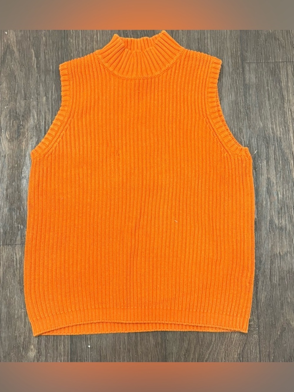 L.L. Bean Orange Knit Sweater Vest Mock Neck 100% Cotton Size S